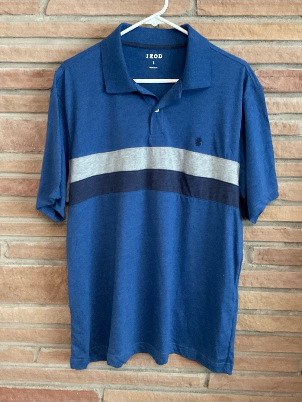 Izod Blue Striped Polo Shirt Size Large